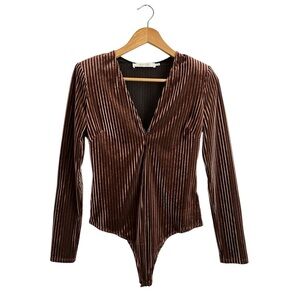 ASTR The Label Velvet Stripe Copper Bodysuit
